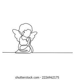 Angel. Continuous line art drawing vector illustration, pray, prayer