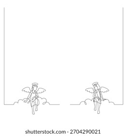 Ángel. Ilustración vectorial de dibujo de arte lineal continuo.
