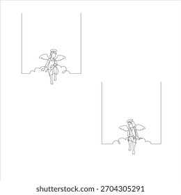 Engel. Kontinuierliche Linienkunstzeichnung, Vektorgrafik