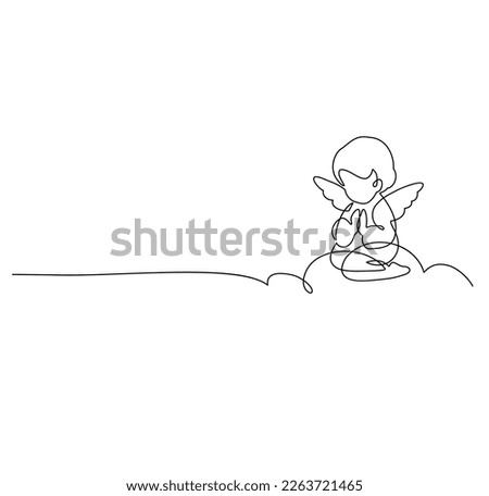 Angel. Continuous line art drawing vector illustration, prayng hands