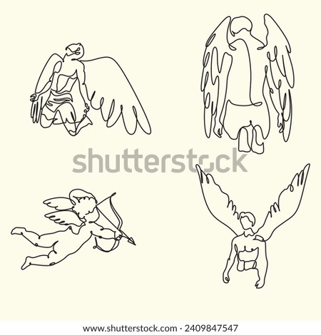 Angel. Continuous line art drawing vector illustration. Valentines day simply illustration. Black angel