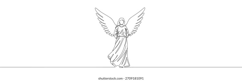 Angel continuous one line drawing. Hand drawn biblical angel.