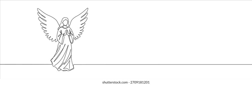 Anjo contínuo um desenho de linha. Anjo bíblico desenhado à mão.