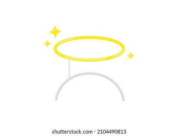 Angel costume gold halo on headband isolated on white background. Angelic golden nimbus photo props head band. Flat design cartoon vector illustration.