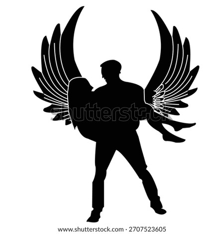 Angel Couple Silhouette with Large Dramatic Wings – Romantic Fantasy Vector