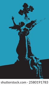 Angel and crucifix statue graphic
