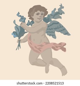 Angel or Cupid, baby greeting card, hand drawn vector illustration, vintage sketch