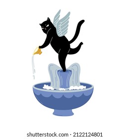 Angel Cupid black cat illustration