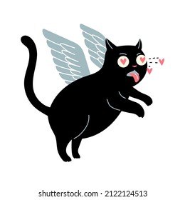 Angel Cupid black cat in love