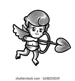 Angel, Cupid cherub with a bow and arrows, isolated image. Vector illustration 