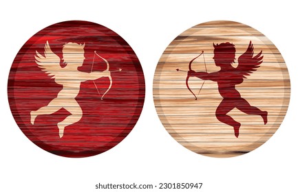 Angel Or Cupid Cherub, God Of Love On A Wooden Board Vector Illustration