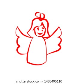 angel cupid minimalistic xmas christmas valentine day's symbol line icon black on white background. Icon with red lines with different wide