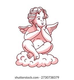 Angel Cupid sentado em uma nuvem. Elemento para o Dia dos Namorados.