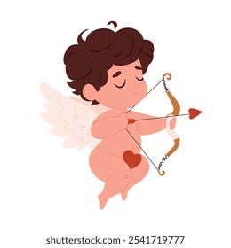 angel. Cute cupid little god eros greece kids with bow heart hunters romantic vector pictures. Valentine angel with heart
