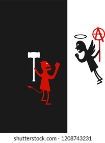 Angel and daemon, goodness and evil face of opposite poles