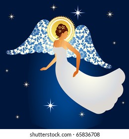 Angel with damask pattern on  wings