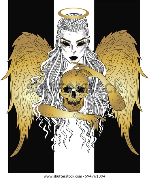 Angel Death Black White Tattoo Sketch Stock Vector (Royalty Free ...