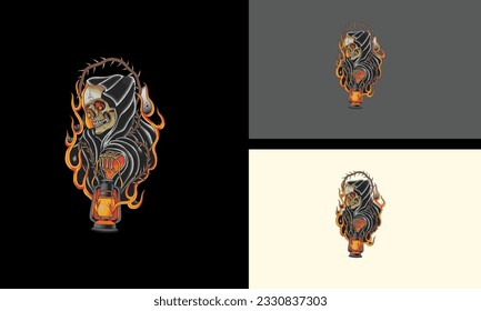 angel of death with flames vector tattoo design