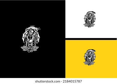 angel of death and flower vector black and white