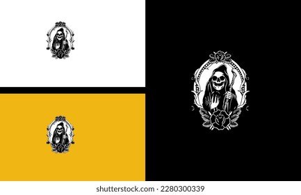 angel of death and flower vector line art design