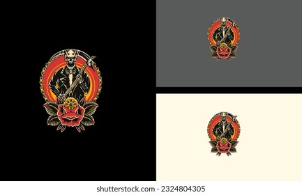 ángel de la muerte con flor vectorial diseño plano