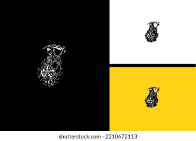 angel of death and flowers vector line art design