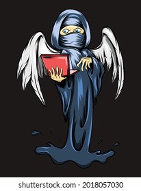 The angel of death is holding the laptop of illustration