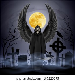 Angel of death on the night cemetery.