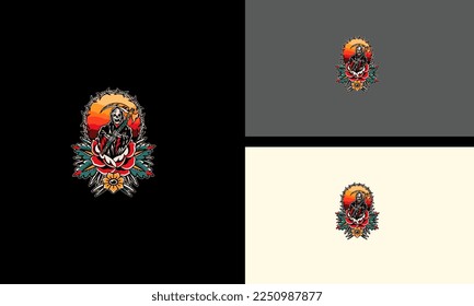 angel of death with red flowers vector artwork design