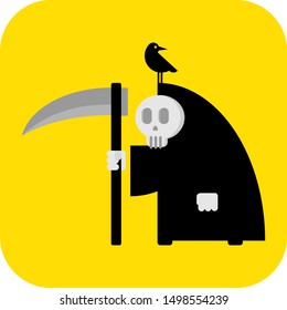 Angel of death and scythe, Halloween related icon. Grim reaper flat illustration. Grim reaper vector illustration in flat color design