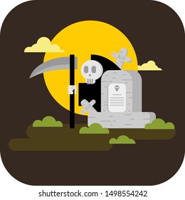 Angel of death and scythe, Halloween related icon. Grim reaper flat illustration. Grim reaper vector illustration in flat color design