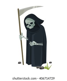Angel of death with scythe. Vector flat cartoon illustration