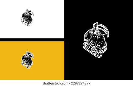 angel of death and skateboard vector line art design