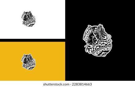 angel of death and umbrella vector line art design