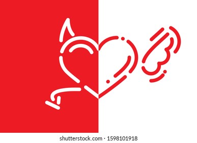 Angel and demon hearts. Red and white