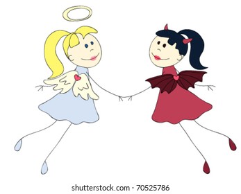 Angel and Demon holding hands