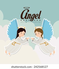 Angel design over clouds landscape background, vector illustration.