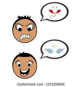 Angel and devil businessman office workers characters. Good and bad. Vector flat cartoon