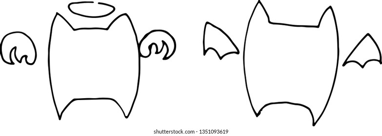Angel and devil cat cartoon icon vector. Doodle sketch design. Illustration for posters decoration and print.