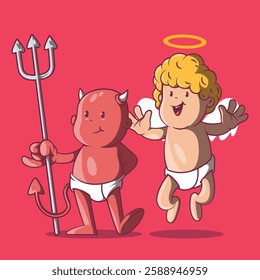 Angel and Devil characters posing in a vector illustration. A mascot and funny design concept.