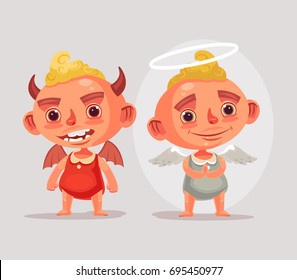 Angel and Devil children characters. Vector flat cartoon illustration