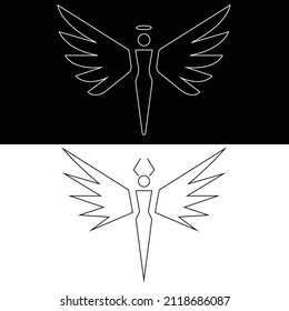 An angel and a devil with contradict colors, angel and devil vector illustration, suitable for banners and social media and gamers and gaming design, monochrome minimal style drawing, abstract style