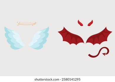 Angel and devil elements in flat vector