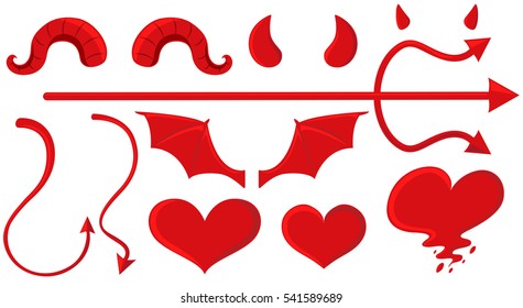 Elementos ángel y diablo en ilustración roja