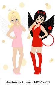 Angel and devil in female appearance isolated on white background