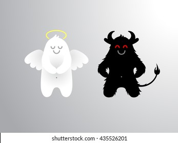 Angel and devil flat cartoon isolated figures.Funny characters, symbols of good and evil.