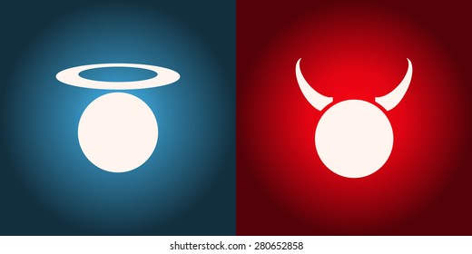Angel and Devil Glowing Signs, Vector Illustration.