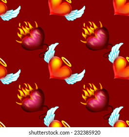 angel and devil heart seamless pattern