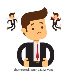 Angel Devil Hovering Over Thinking Businessman Stock Vector (Royalty ...