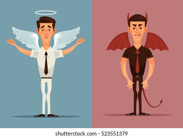 Angel and devil man character. Vector flat cartoon illustration